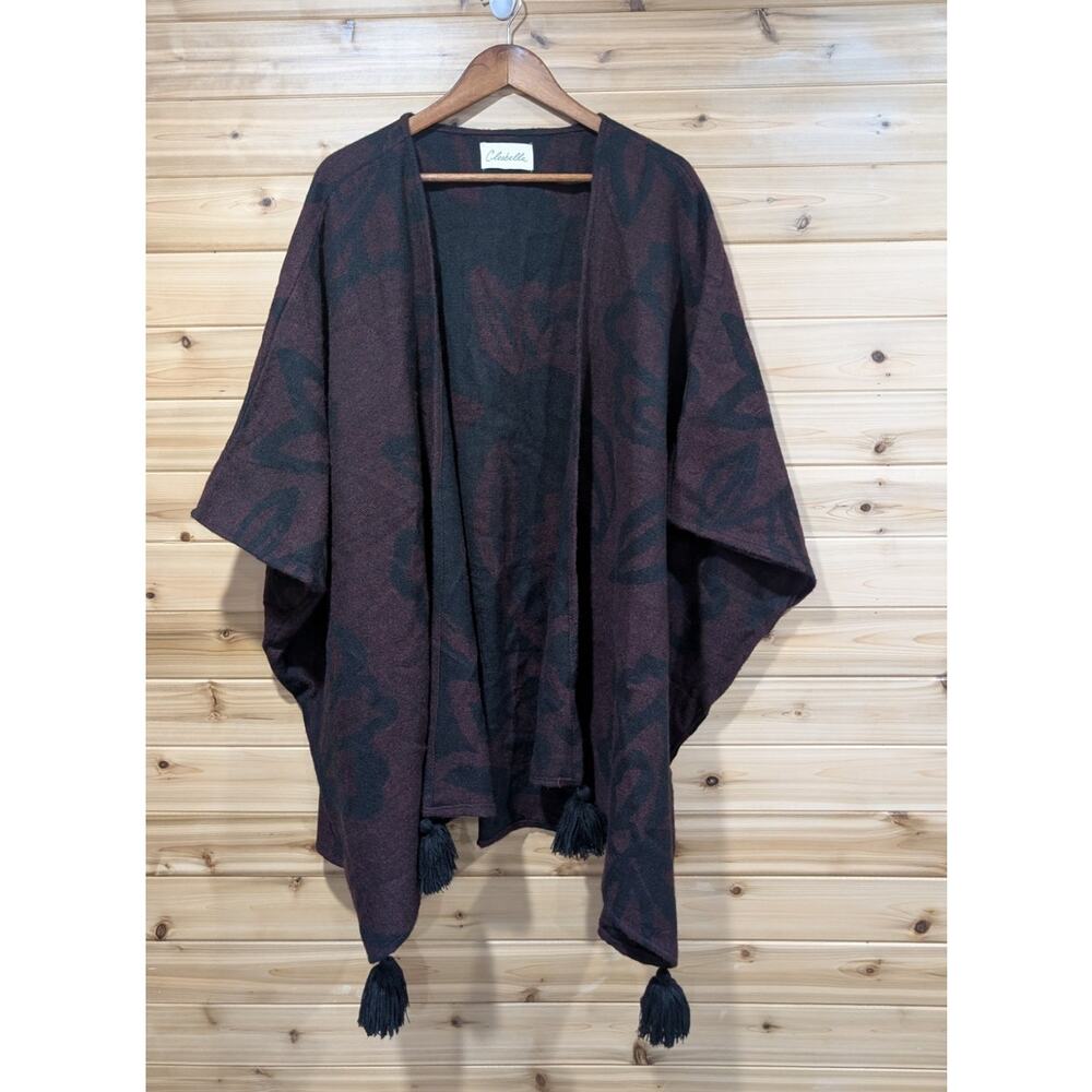 Cleobella Wrap Sweater Womens One Size‎ Black Burgundy Floral PomPom